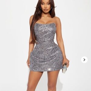 Silver Sequin Mini Dress